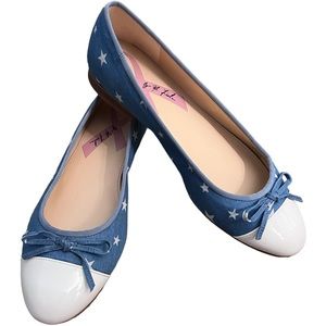 Jodi by Marc Fisher Denim Star Patriotic Patent Cap-Toe Ballet Flat Shoe 7.5